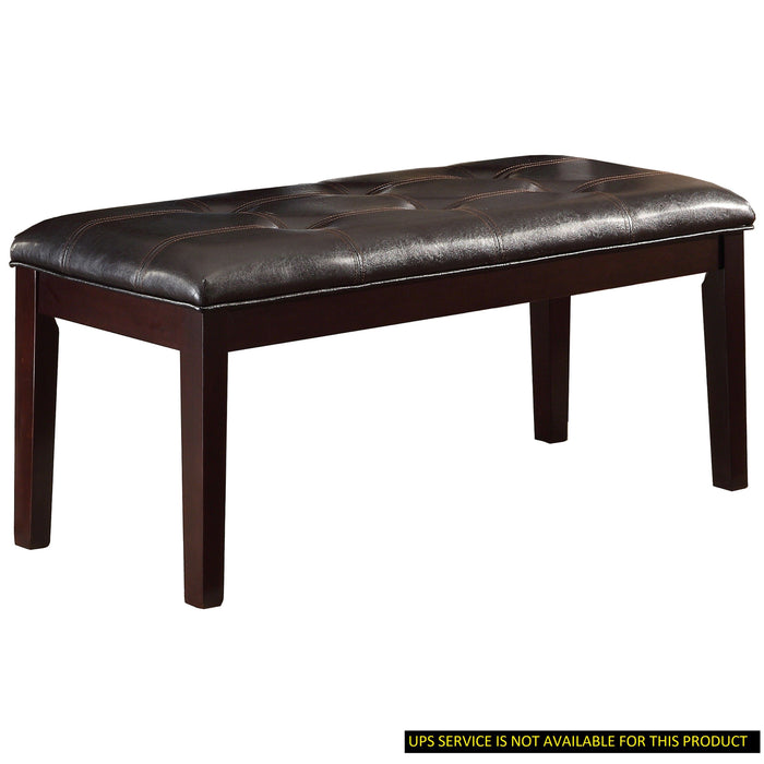 Espresso Finish 1 Piece Dining Bench Faux Leather Upholstered Button - Tufted Top Seat Transitional Dining Room Furniture