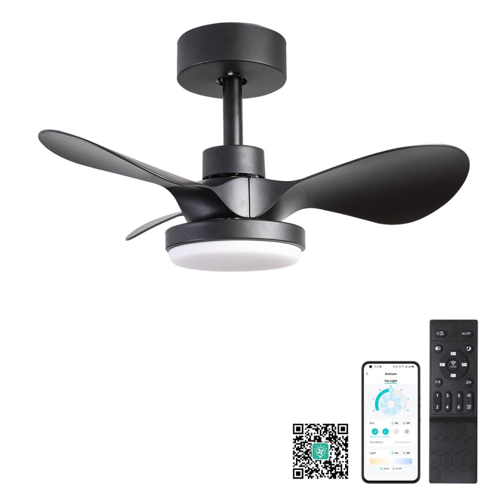 24" Ceiling Fan With Light Flush Mount, 18W Dimmable Small Low Profile Modern 6 - Speeds Quiet Reversible Timer With 3 Blades Remote Ceiling Fan For Bedroom, Kitchen