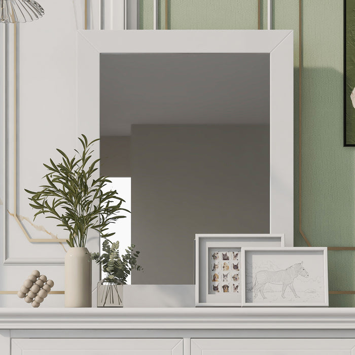 Traditional Concise Style White Wood Mirror