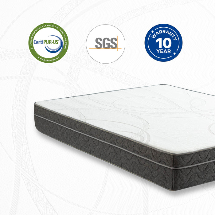 Ego Hybrid 10" TwinXL Mattress, Cooling Gel Infused Memory Foam And Individual Pocket Spring Mattress, Made In USa, Mattress In A Box, CertiPur - US Certified