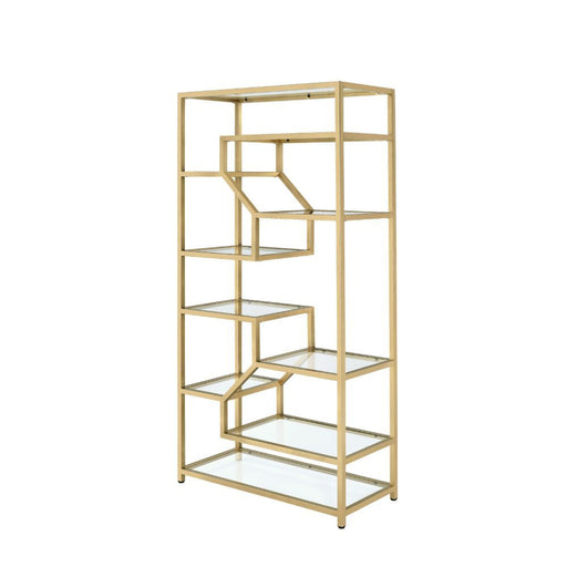 Lecanga- Bookshelf - Gold & Clear Glass Unique Piece Furniture