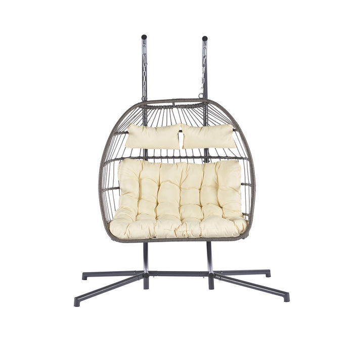 2 Person Outdoor Hanging Chair Patio Wicker Egg Chair
