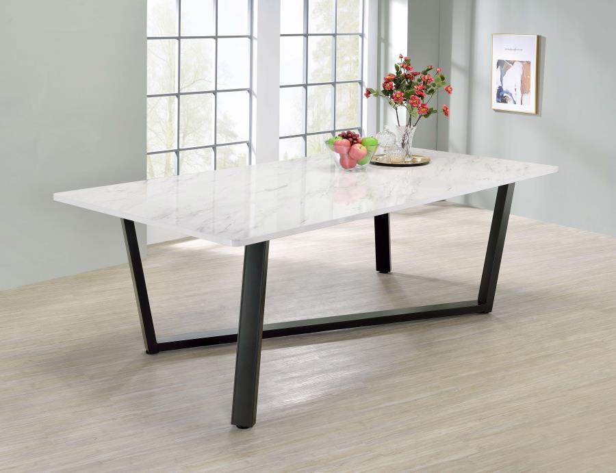 Mayer - Rectangular Dining Table Faux Marble - White And Gunmetal Unique Piece Furniture