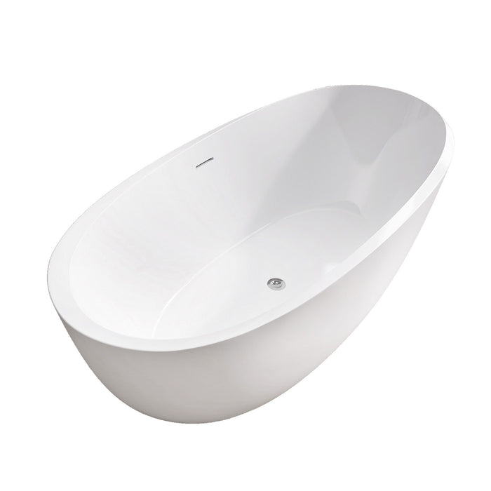 59" Acrylic Freestanding Bathtub Gloss White Modern Stand Alone Soaking Tub Adjustable With Integrated Slotted Overflow And Chrome Pop-Up Drain Anti - Clogging Easy To Install