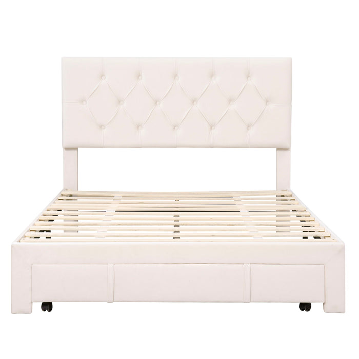 Full Size Storage Bed Velvet Upholstered Platform Bed With A Big Drawer Beige