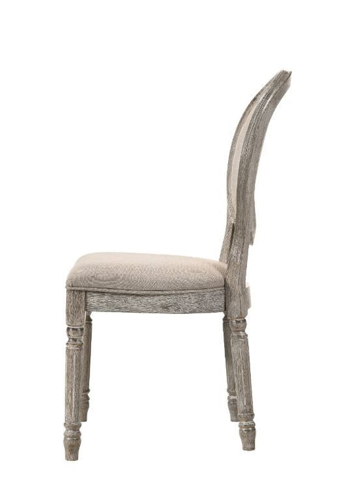 Faustine - Side Chair (Set of 2) - Tan Fabric & Salvaged Light Oak Finish Unique Piece Furniture