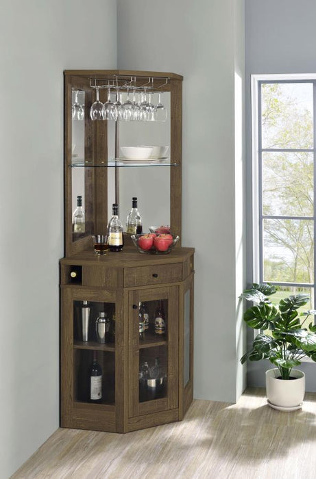Alviso - Corner Bar Cabinet With Stemware Rack - Rustic Oak Unique Piece Furniture