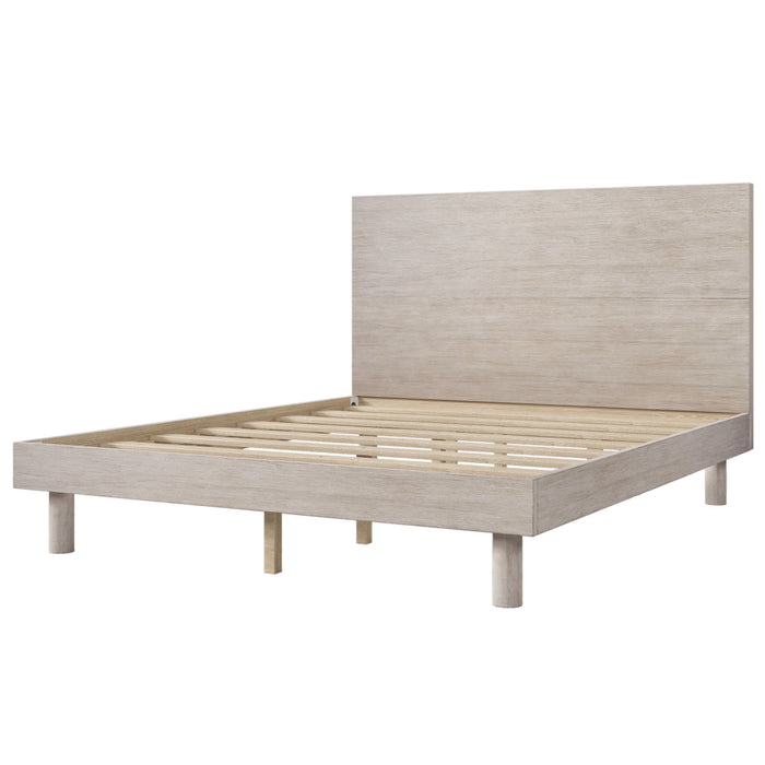 Modern Concise Style Solid Wood Grain Platform Bed Frame, Queen, Stone Gray