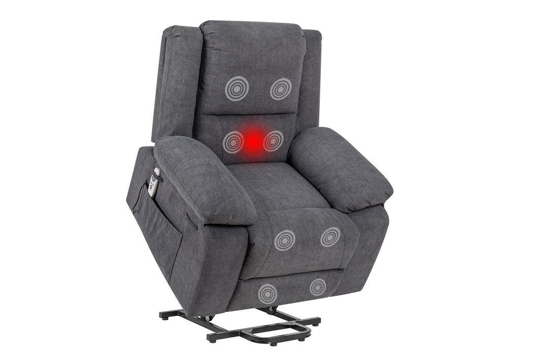 Electric Power Recliner Chair With Massage For Elderly, Remote Control Multi - Function Lifting, Timing, Cushion Heating Chair With Side Pocket Light Gray