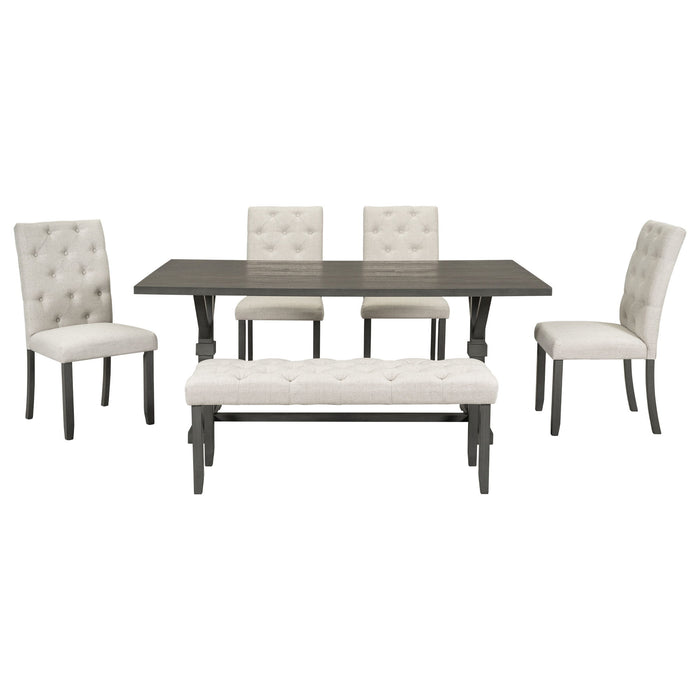 Trexm 6 Piece Farmhouse Dining Table Set 72" Wood Rectangular Table, 4 Upholstered Chairs With Bench (Gray)