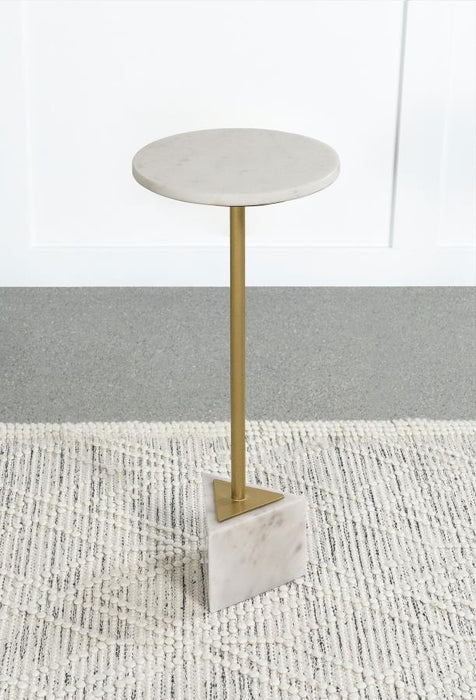 Fulcher - Round Metal Side Table - White And Gold