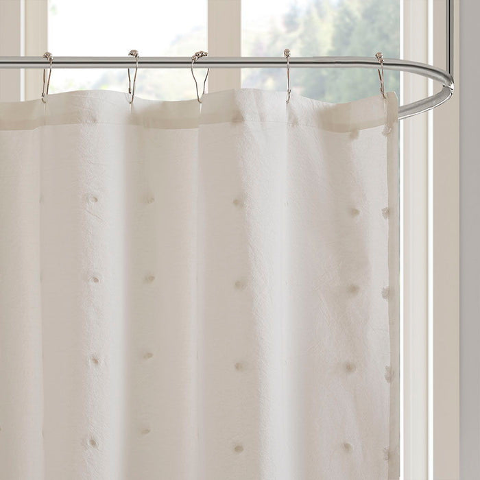 Brooklyn Cotton Jacquard Pom Pom Shower Curtain - Ivory