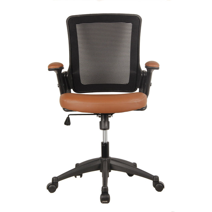 Techni Mobili Mid Back Mesh Task Office Chair With Height Adjustable Arms, Brown