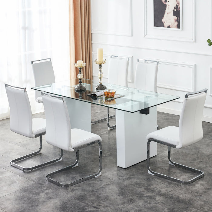 Large Modern Simple Rectangular Glass Table, Which Can Accommodate 6 - 8 People, Equipped With 0.4 -" Tempered Glass Table Top And Large MDF Table Legs, Used For Kitchen, Dining Room, Living Room