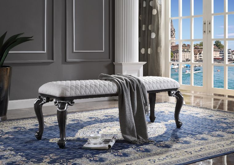 House - Delphine - Bench - Two Tone Ivory Fabric & Charcoal Finish