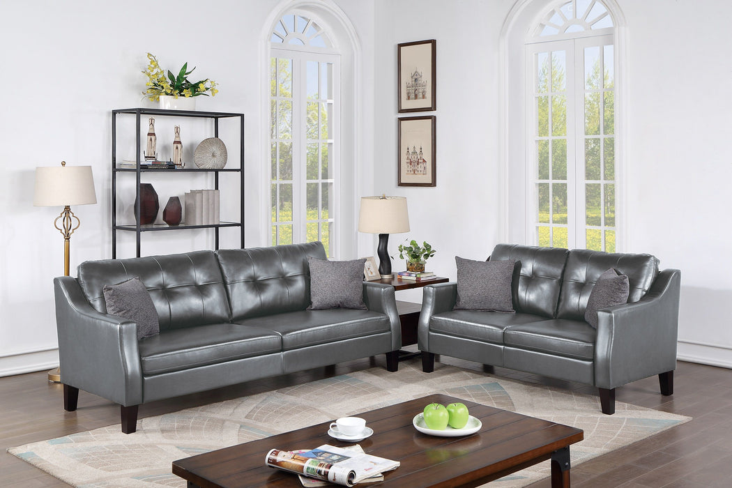 Contemporary Living Room Furniture 2 Pieces Sofa Set Grey Gel Leatherette Couch Sofa And Loveseat Plush Cushion Tufted Plush Sofa Pillows