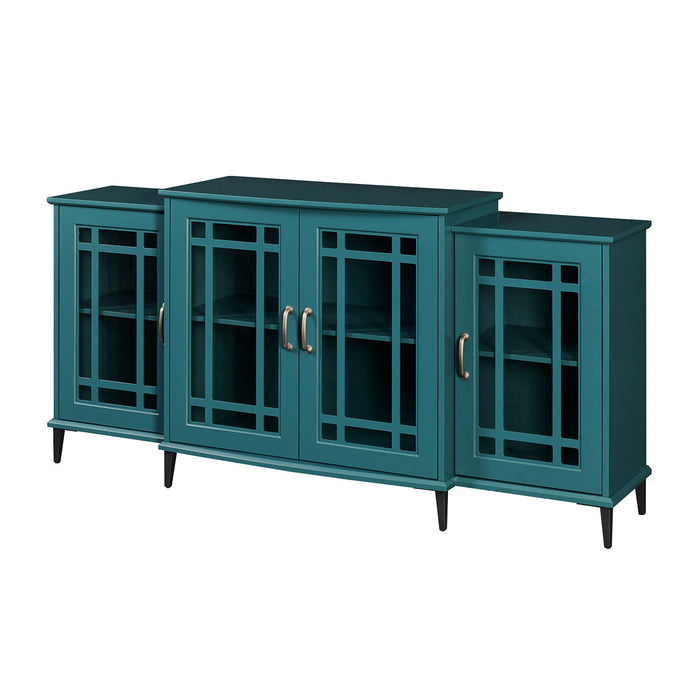TV Stand, Storage Buffet Cabinet, Sideboard With Glass Door And Adjustable Shelves, Console Table For Dining Living Room Cupboard, Teal Blue