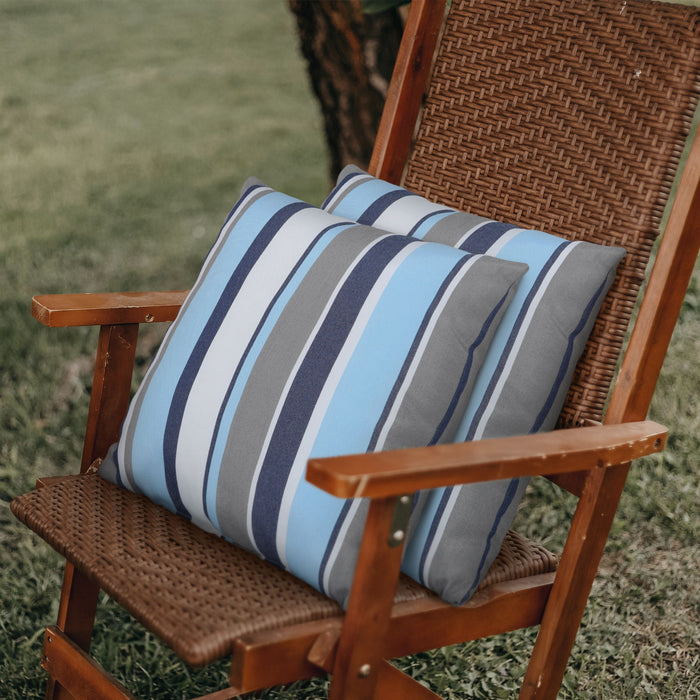 Pack Of 2 Outdoor Pillow With Inserts, 18" X 18" Blue Strip