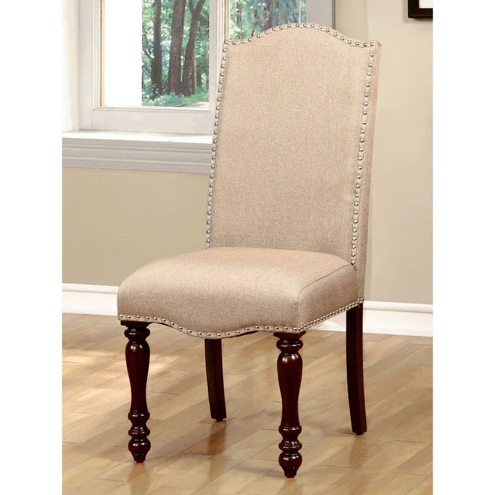 (Set of 2) Fabric Upholstered Dining Chairs In Antique Cherry And Beige