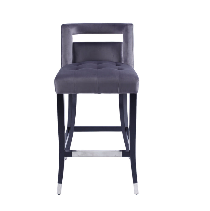 Suede Velvet Barstool With Nailheads Dining Room Chair (Set of 2) - 30" Seater Height - Gray