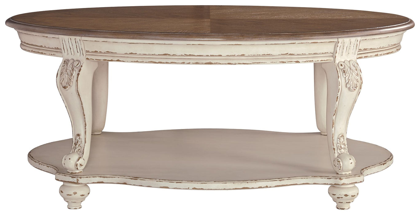 Realyn - White / Brown - Oval Cocktail Table Unique Piece Furniture