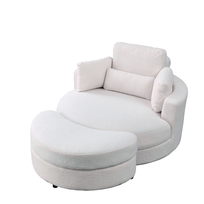 Welike Swivel Accent Barrel Modern Sofa Lounge Club Big Round Chair With Storage Ottoman Linen Fabric For Living Room Hotel With Pillows