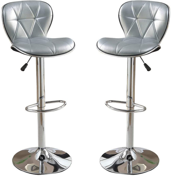 Silver / Gray Faux Leather Pvc Stool Counter Height Chairs (Set of 2) Adjustable Height Kitchen Island Stools Chrome Base.