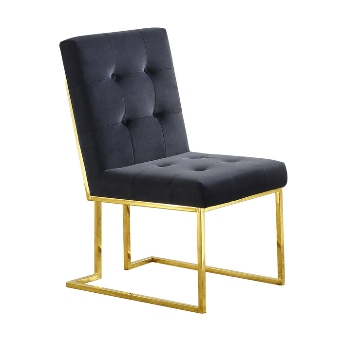 Modern Velvet Dining Chair (Set of 2), Tufted Design And Gold Finish Stainless Base - Black