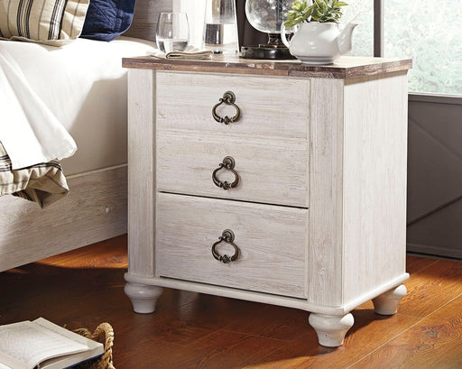 Willowton - Brown / Beige / White - Two Drawer Night Stand Unique Piece Furniture