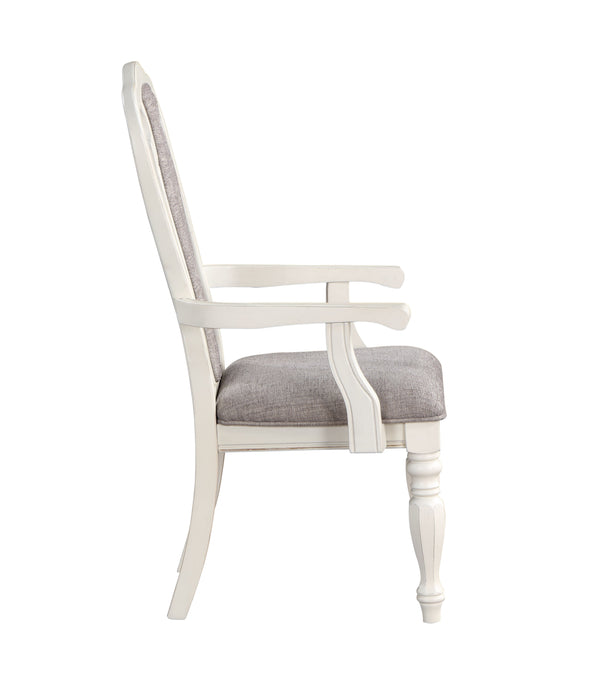 Acme Florian Arm Chair (Set of 2) Gray Fabric & Antique White Finish
