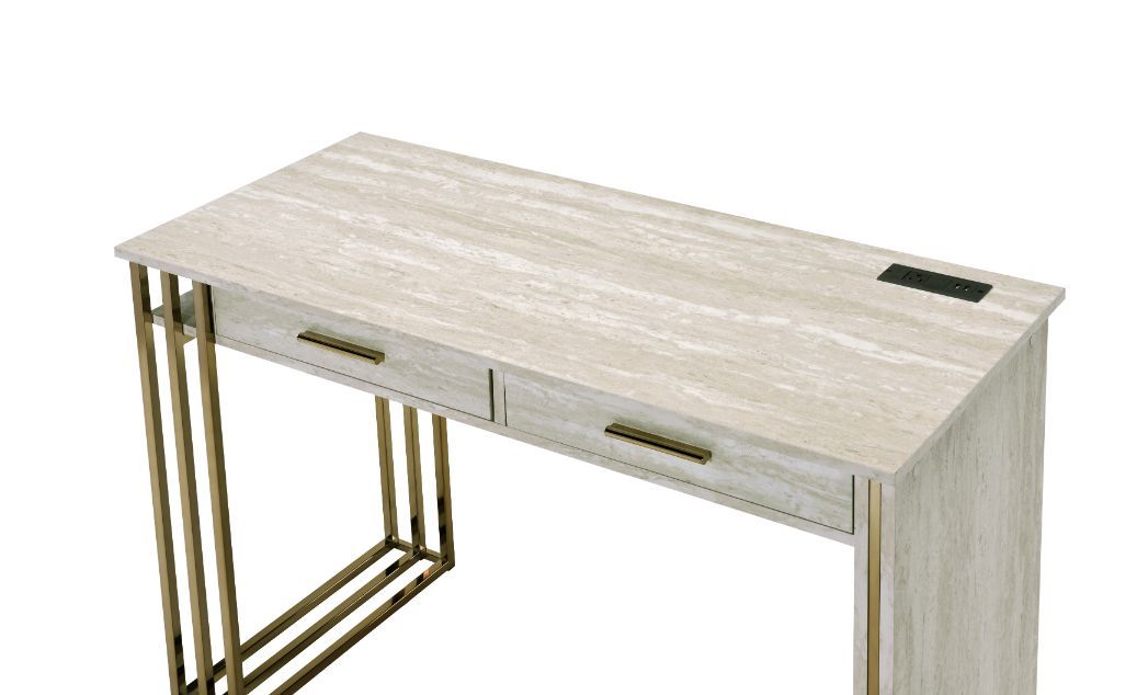 Tyeid - Desk - Antique White & Gold Finish Unique Piece Furniture