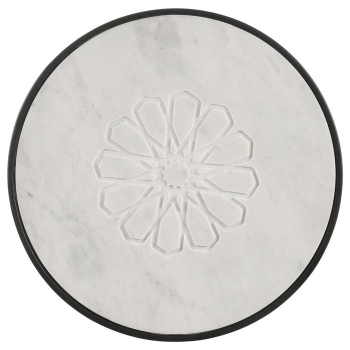 Kofi - Round Marble Top Side Table - White And Black