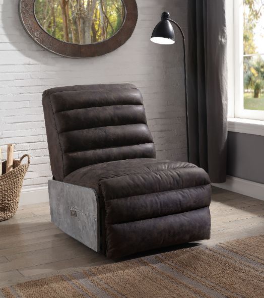 Okzuil - Recliner - 2-Tone Gray Top Grain Leather & Aluminum Unique Piece Furniture
