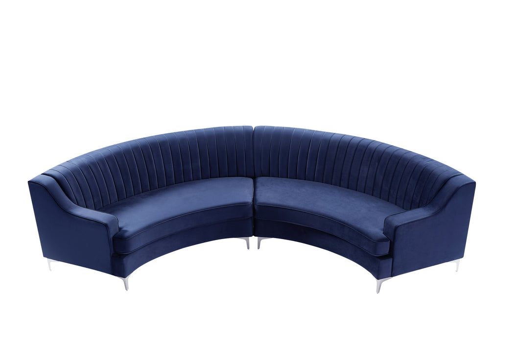 Navy Blue Velvet Curved Sofa