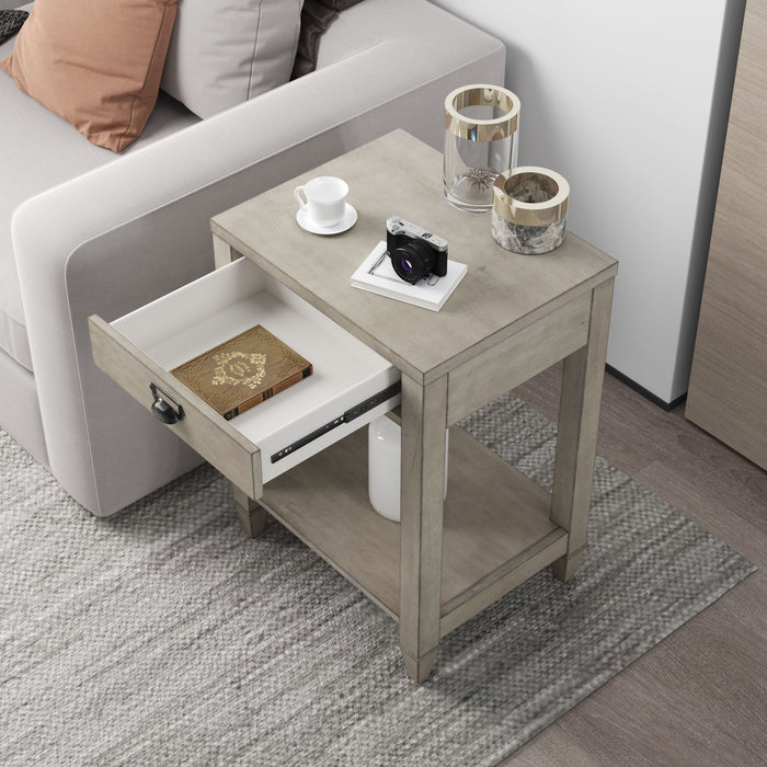 American Solid Wood Square Side Table With Drawer - Antique Gray