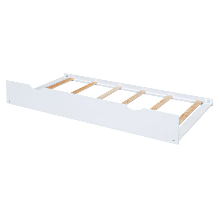 Full Size Wood House Bed With Twin Size Trundle Daybed - White