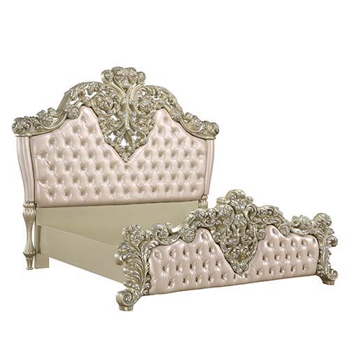 Vatican - Eastern King Bed - PU Leather, Light Gold & Champagne Silver Finish Unique Piece Furniture