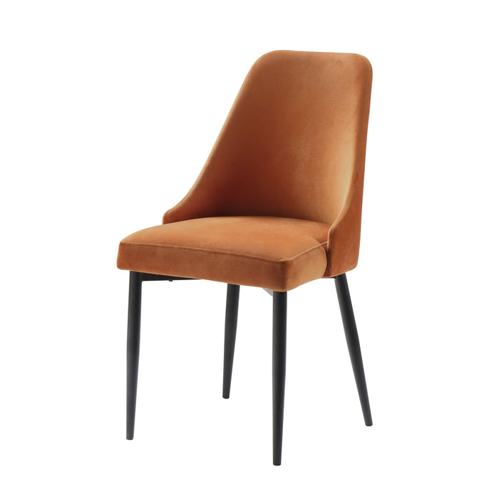 Modern Sleek Design Velvet Fabric Orange Side Chair (Set of 2) Black Finish Metal Legs Dining Furniture