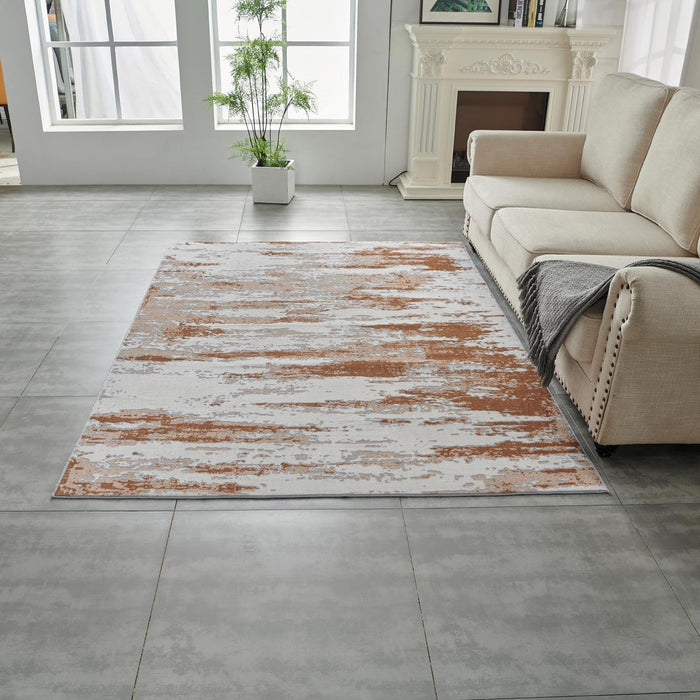 Zara Collection - Abstract Design Gray Brown Rust Machine Washable Super Soft Area Rug