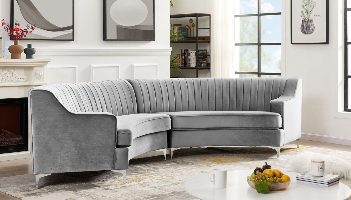 Gray Velvet Curved Sofa