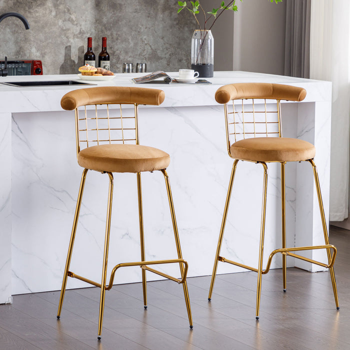 Bar Stool (Set of 2) Luxury High Bar Stool With Metal Legs And Soft Back, Pub Stool Chairs Armless Modern Kitchen High Dining Chairs With Metal Legs, Camel