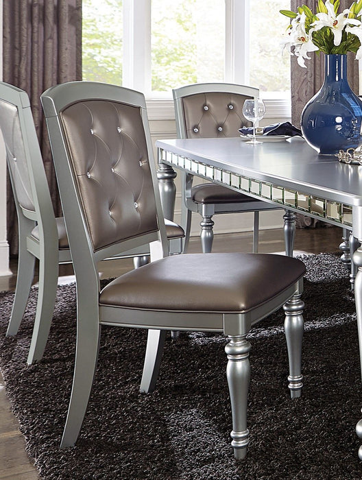 Glamorous Silver Finish Dining Set 7 Pieces Dining Table 2 Armchairs 4 Side Chairs Crystal Button Tufted Upholstered Modern Style Furniture