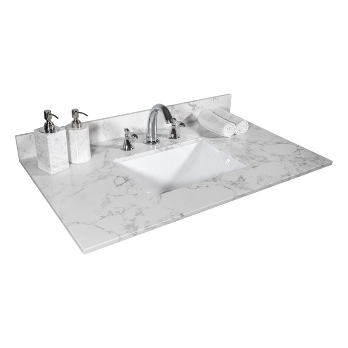 Montary 31" Bathroom Vanity Top Stone Carrara White New Style Tops With Rectangle Undermount Ceramic Sink And Back Splash With 3 Faucet Hole For Bathrom Cabinet