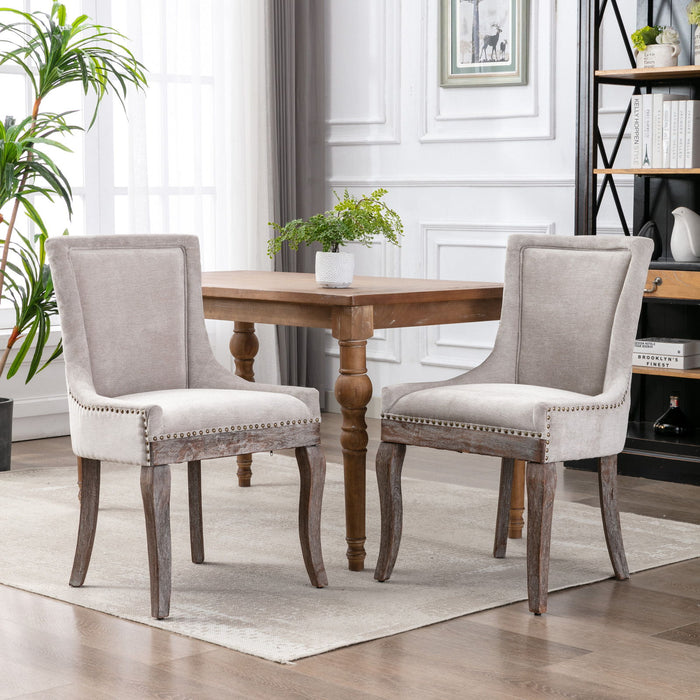 Ultra Side Dining Chair, thickened Fabric Chairs With Neutrally Toned Solid Wood Legs, Bronze Nail Head, (Set of 2) - Beige