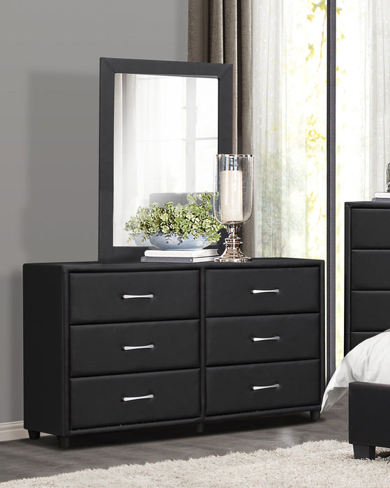 Contemporary Design Black Dresser 1 Piece 6 Drawers Faux Leather Upholstery Plywood Engineered Wood