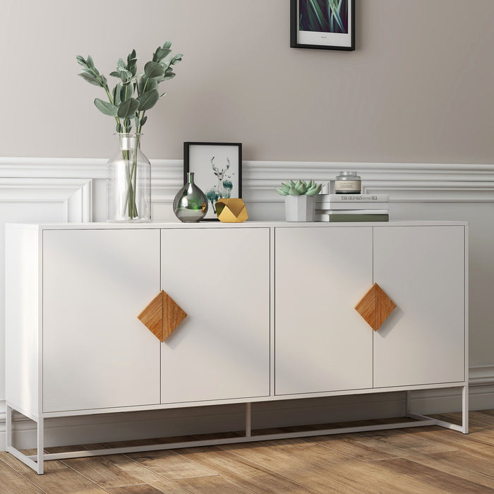 Solid Wood Special Shape Square Handle Design With 4 Doors And Double Storage Sideboard