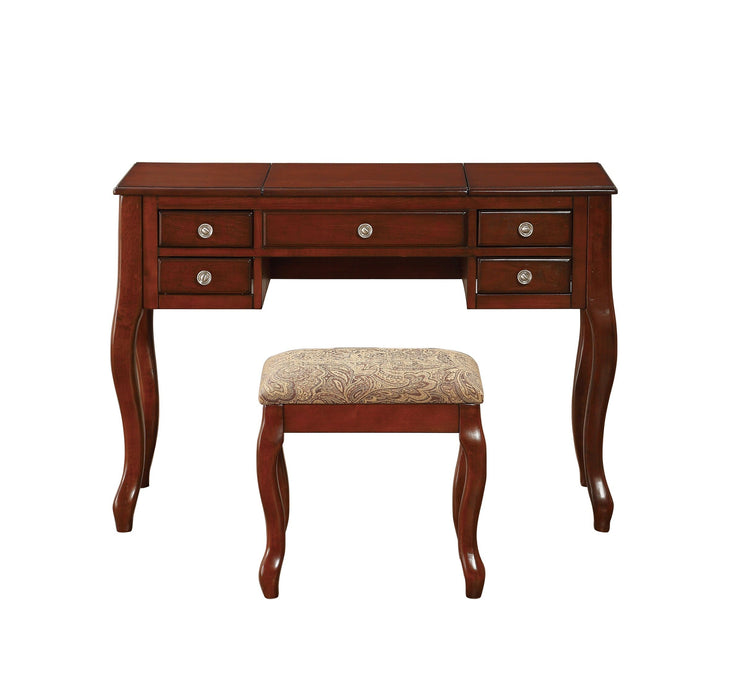 Classic 1 Piece Vanity Set Stool Cherry Color Drawers Open-Up Mirror Bedroom Furniture Unique Legs Cushion Seat Stool Vanity