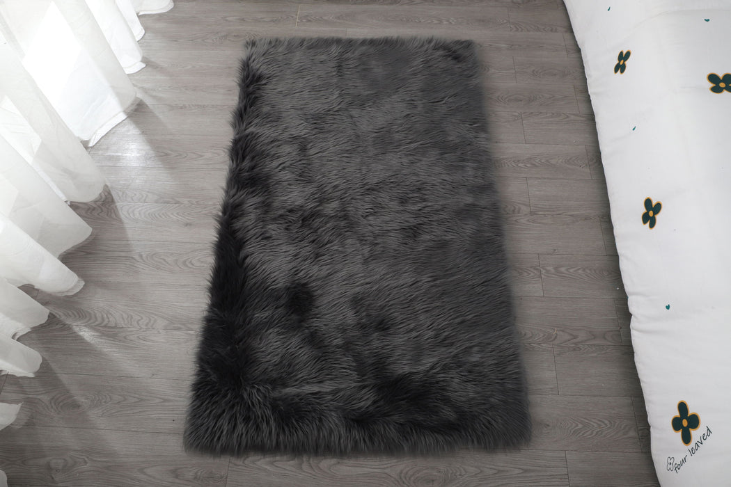 Cozy Collection Ultra Soft Fluffy Faux Fur Sheepskin Area Rug - Gray