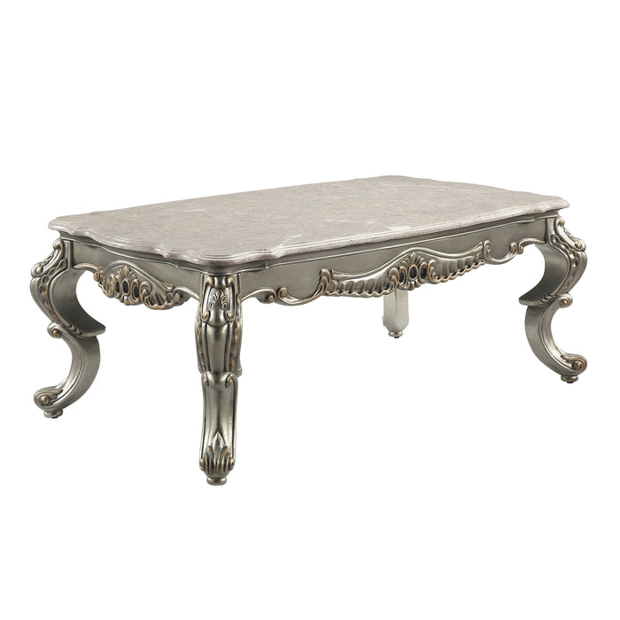 Acme Miliani Coffee Table, Natural Marble & Antique Bronze Finish