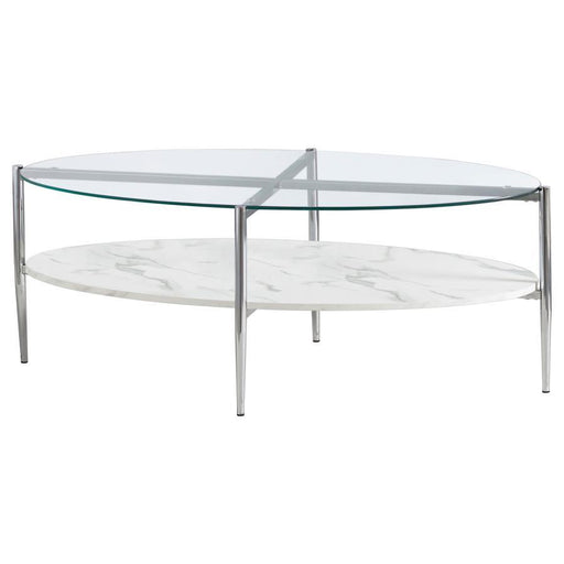 Cadee - Round Glass Top Coffee Table - White And Chrome Unique Piece Furniture
